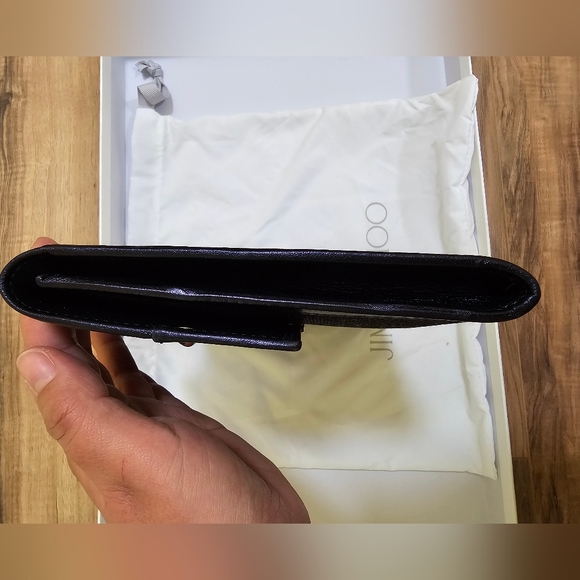 Authentic JIMMY CHOO Glitter Leather Trimmed Reese Clutch, large, color ink - Picture 4 of 16